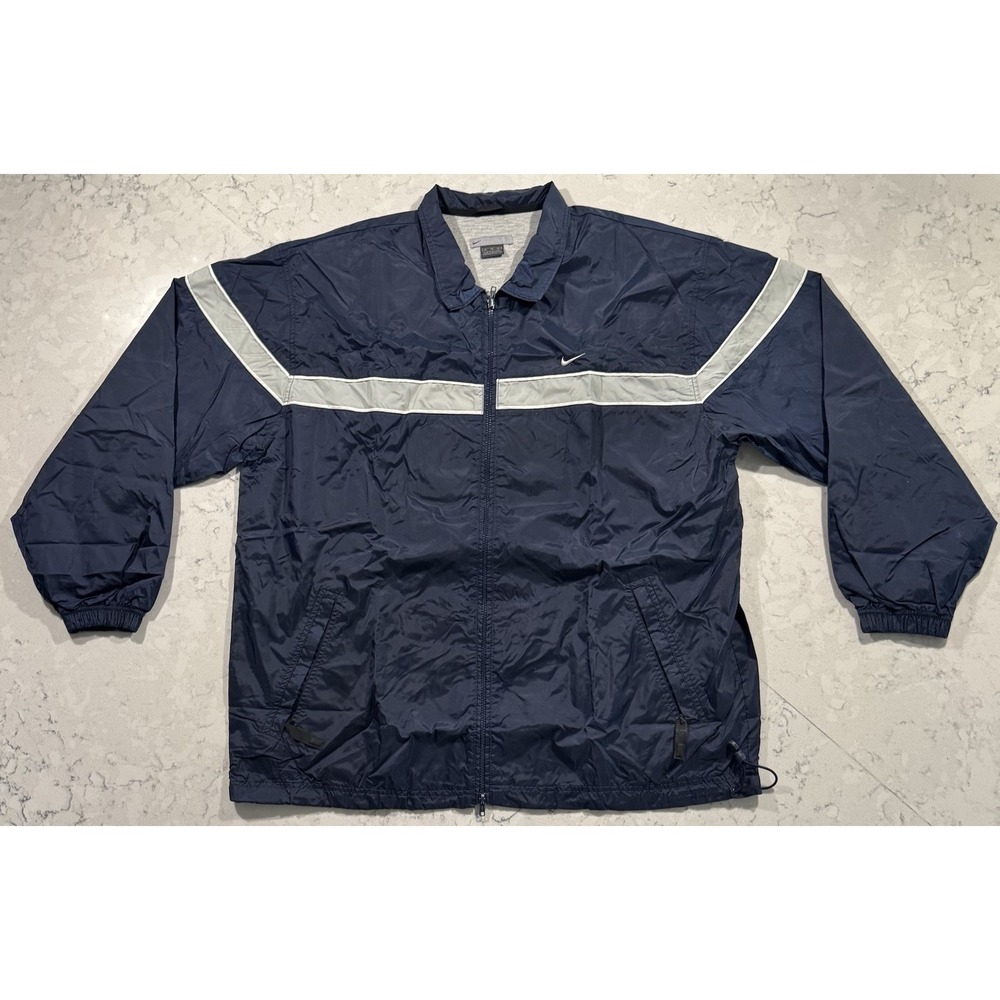 VTG 90s Nike Windbreaker Jacket Mens XL Navy Blue Full Zip Lined Swoosh Logo